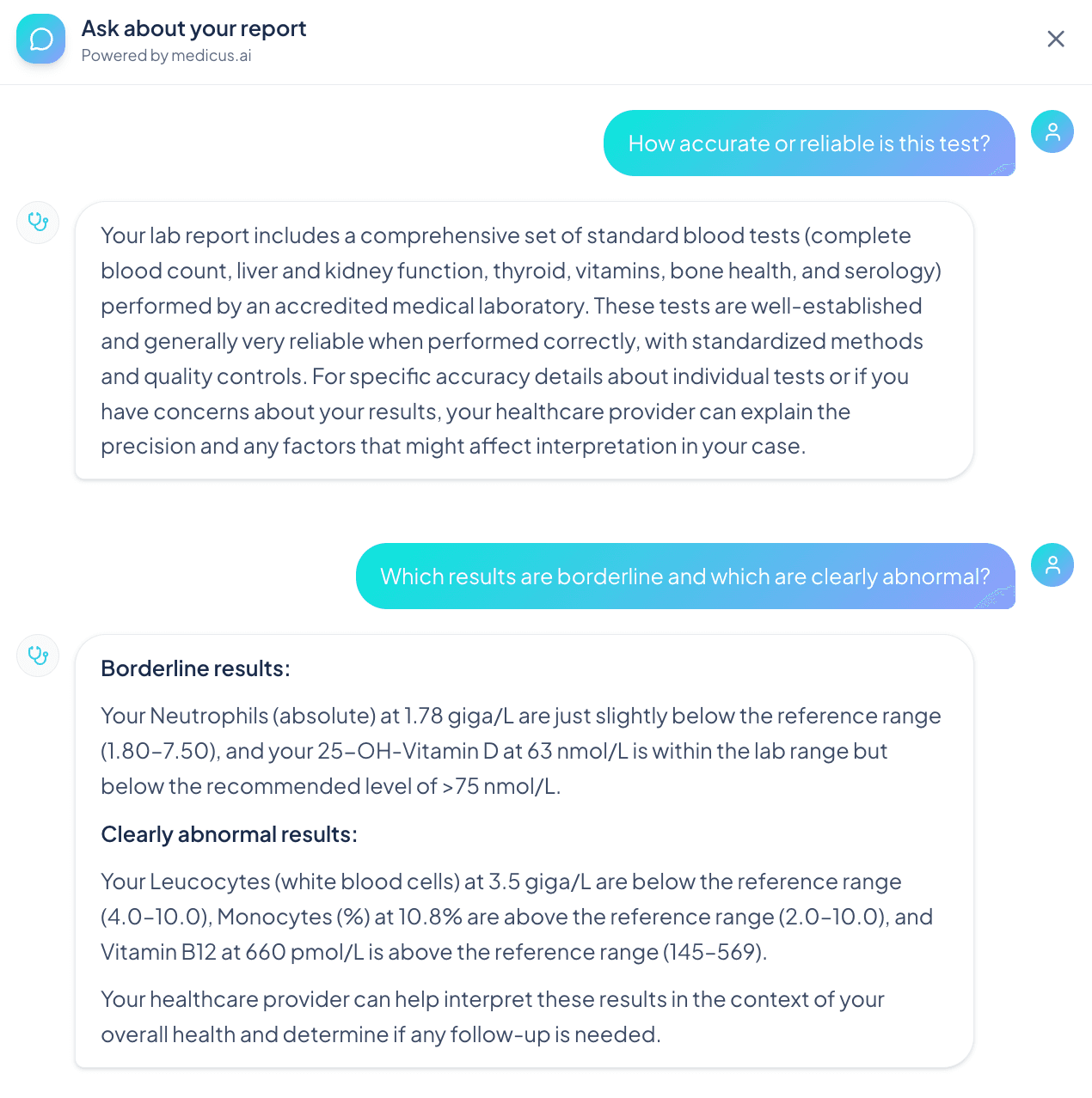 Health Copilot — AI chat assistant answering questions about lab results