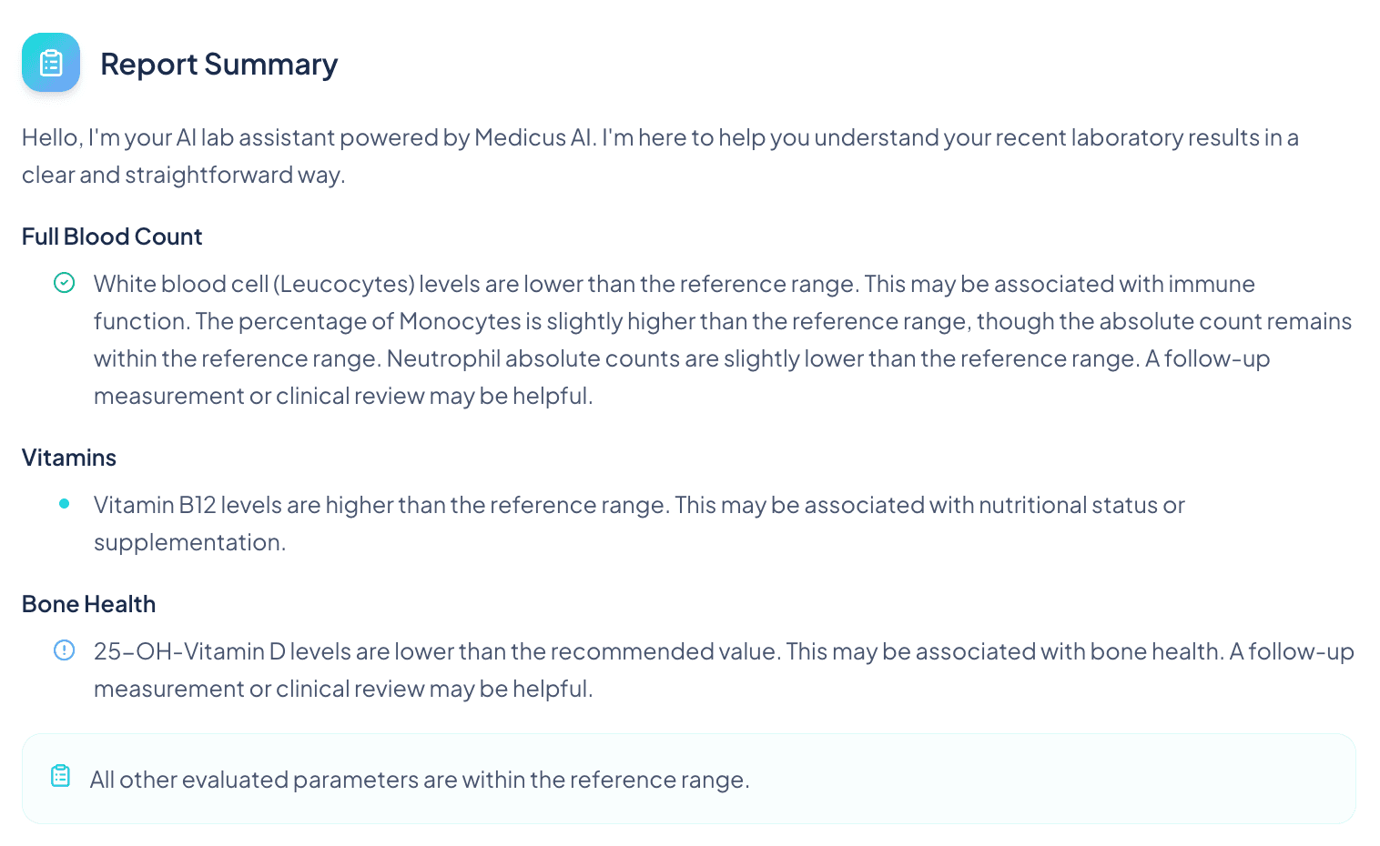 Smart Insights — AI-enhanced lab report summary with key findings